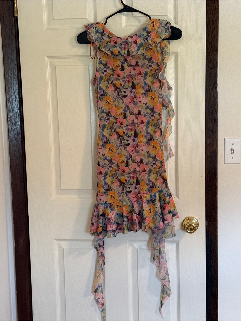 Zara Multicolor Floral Ruffle Mini Dress in Pink, Orange & Purple - Picture 7 of 8